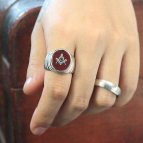 Master Mason Blue Lodge Ring - Square & Compass G Oval Head Sterling Silver - Bricks Masons