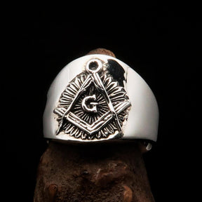 Master Mason Blue Lodge Ring - Square & Compass G Sterling Silver - Bricks Masons