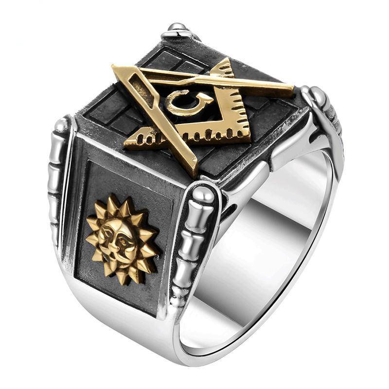 Master Mason Blue Lodge Ring - Sun Moon 925 Sterling Silver - Bricks Masons