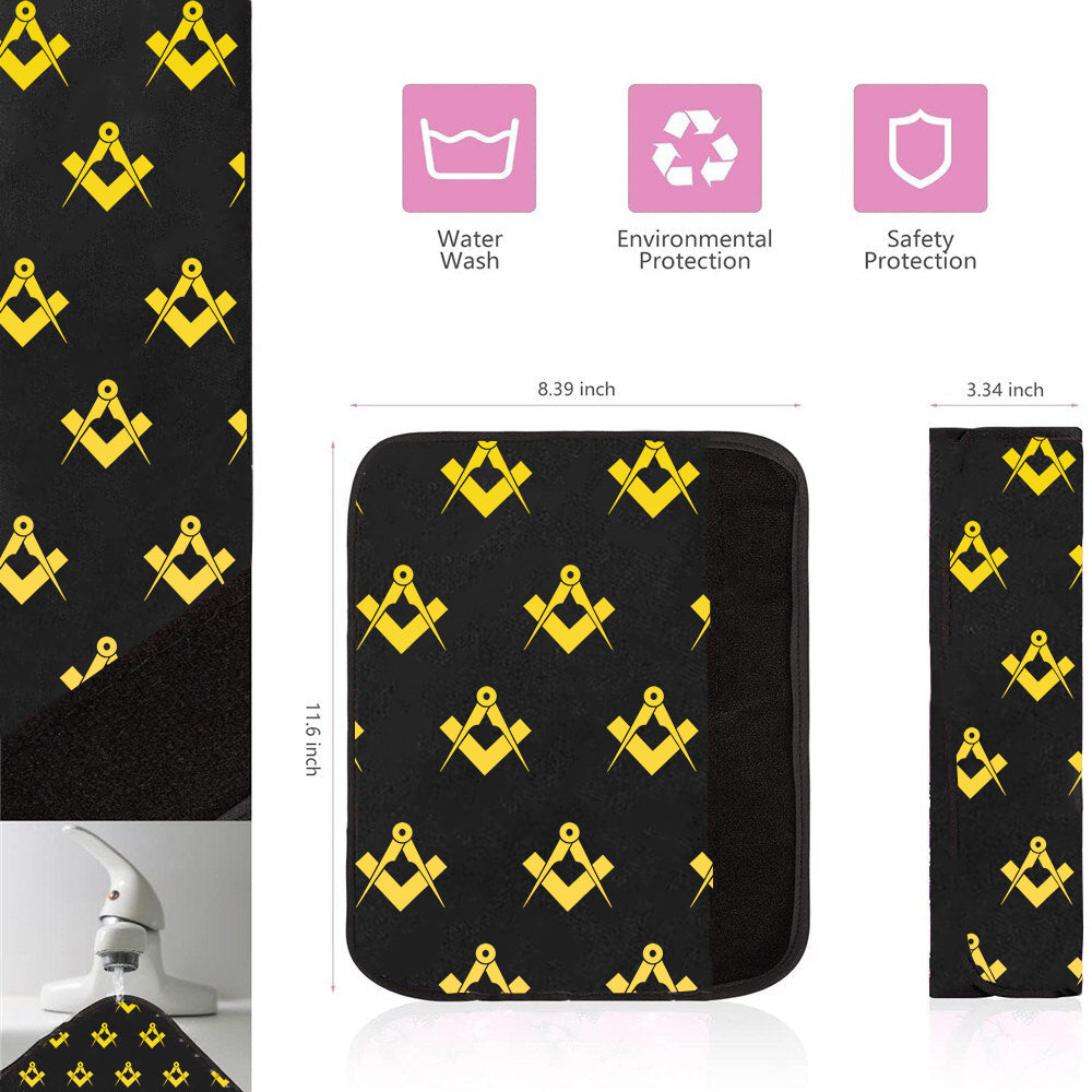 Master Mason Blue Lodge Seatbelt Cover - White & Gold - Bricks Masons