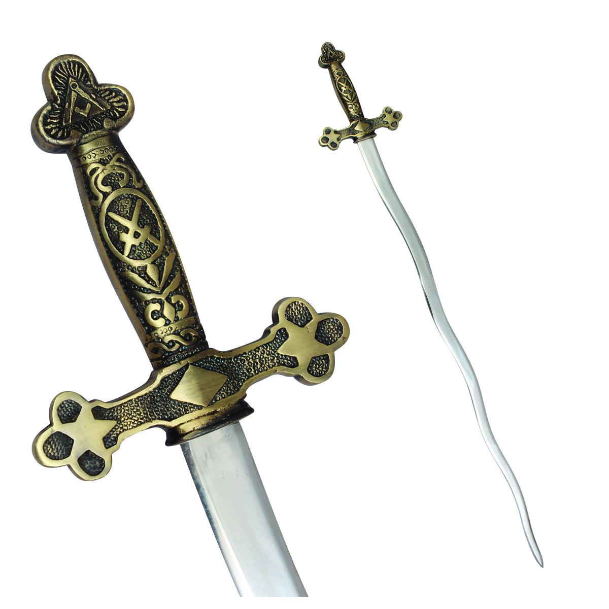Master Mason Blue Lodge Sword - Snake Flaming Sword Square Compass with Gold Hilt - Bricks Masons