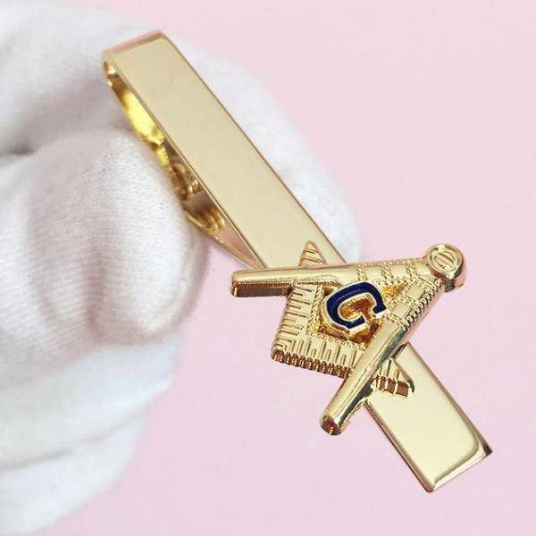 Master Mason Blue Lodge Tie Clip - Gold With Blue G - Bricks Masons