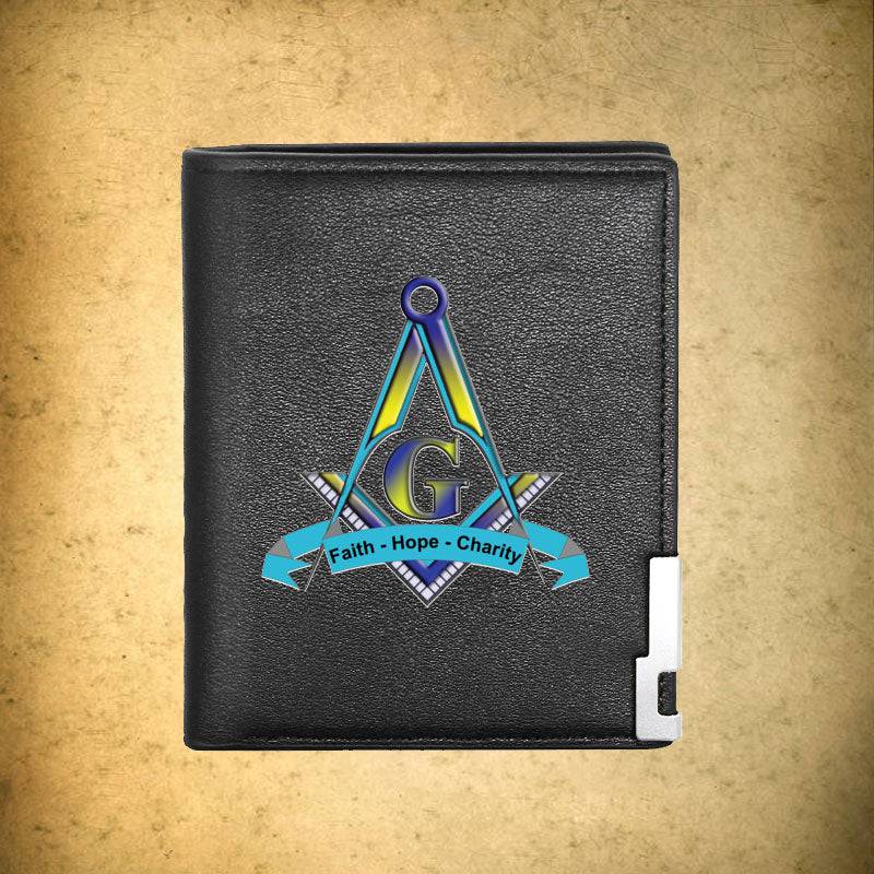 Master Mason Blue Lodge Wallet - Faith Hope Charity Pu Leather & Credit Card Holder (Black & Brown) - Bricks Masons