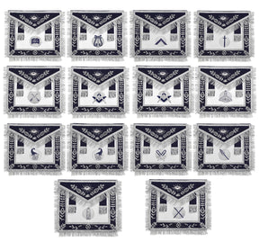 Officers Blue Lodge Officer Apron Set - Navy Velvet Machine Embroidery (Set of 14) - Bricks Masons