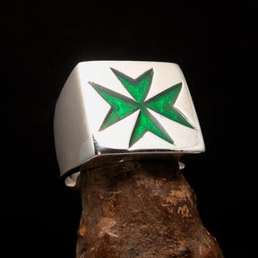 Order of Malta Ring - Green Cross Sterling Silver - Bricks Masons