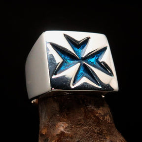 Order of Malta Ring - Silver & Light Blue Cross Sterling Silver - Bricks Masons