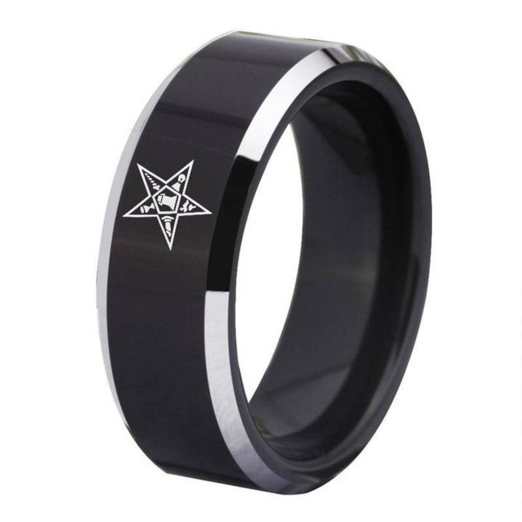 Order of the Eastern Star OES Ring - Black Tungsten Personalizable - Bricks Masons