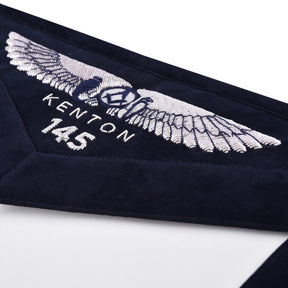 Organist Blue Lodge Officer Apron - Kenton Lodge Navy Velvet With Silver Embroidery Thread - Bricks Masons