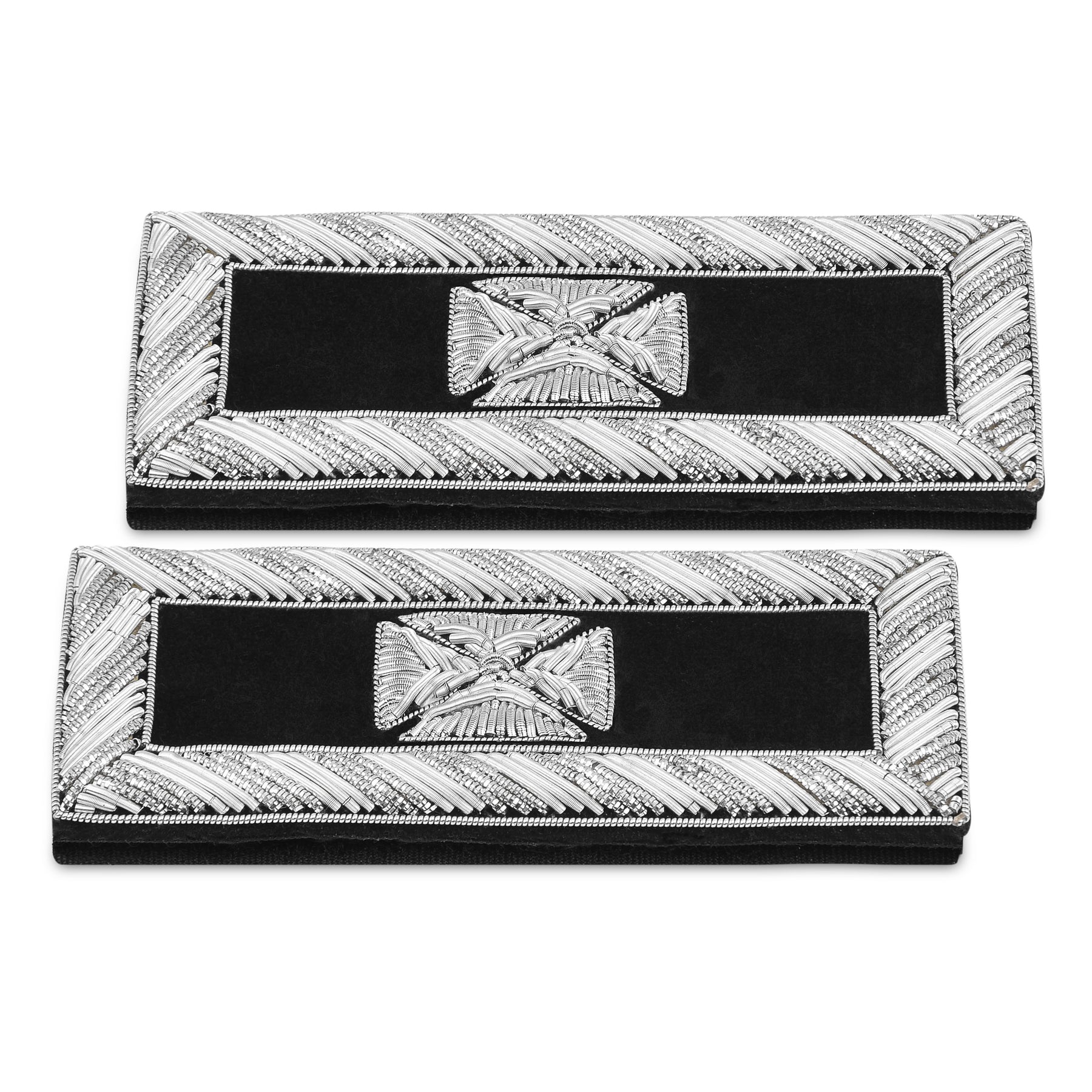 Past Grand Commander Knights Templar Frock Coat Shoulder Board - Silver Bullion Embroidery - Bricks Masons