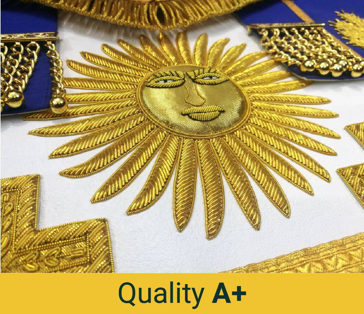 Past Grand Master Blue Lodge Apron - Blue Gold Hand Embroidery - Bricks Masons