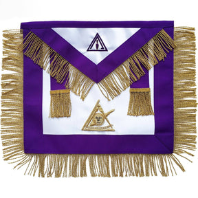 Past Illustrious Master Council Apron - Purple Hand Embroidery & Fringe Tassels - Bricks Masons