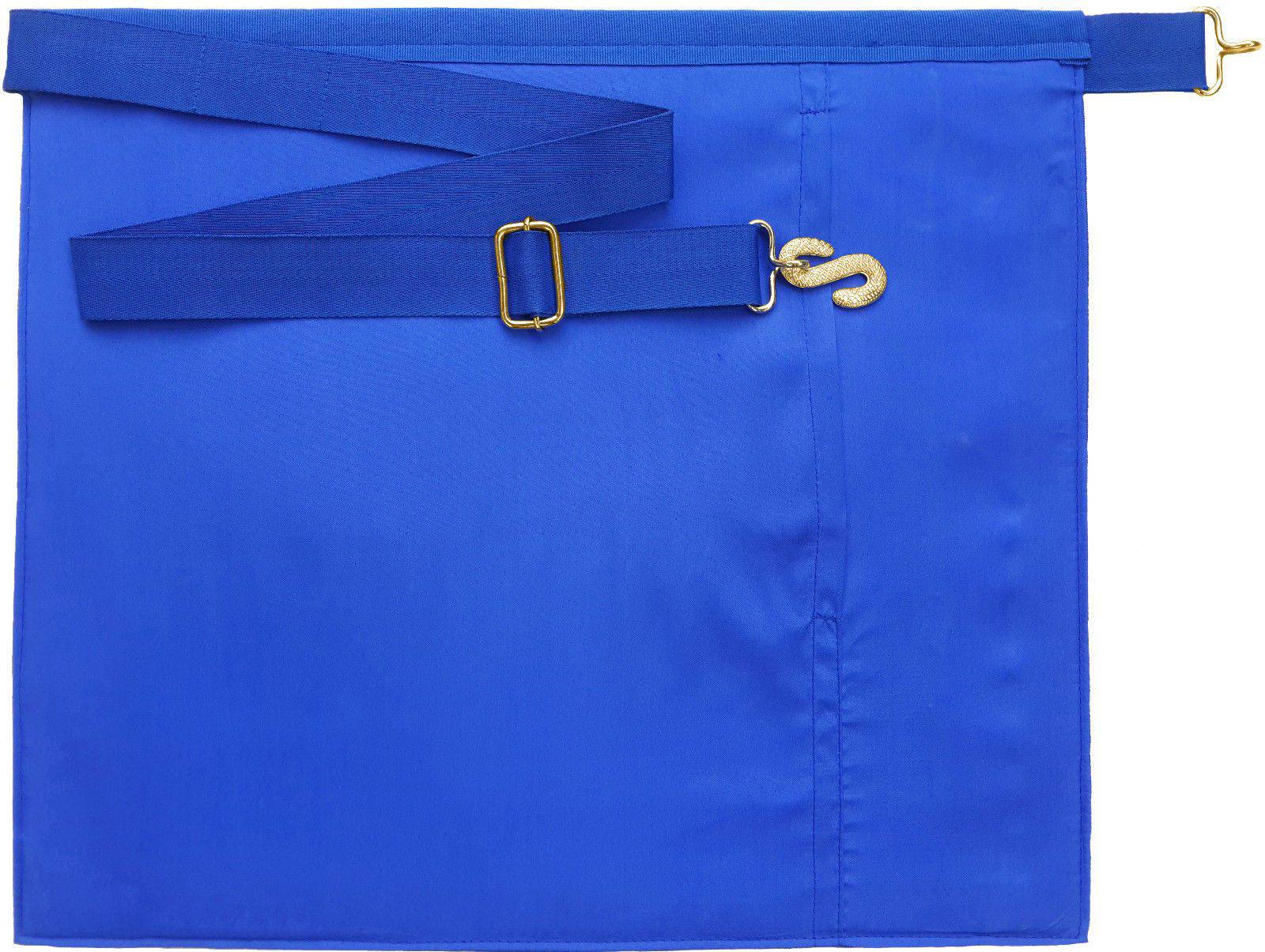 Past Master Blue Lodge Apron - Royal Blue Grosgrain  with Blue Hand Embroidery - Bricks Masons