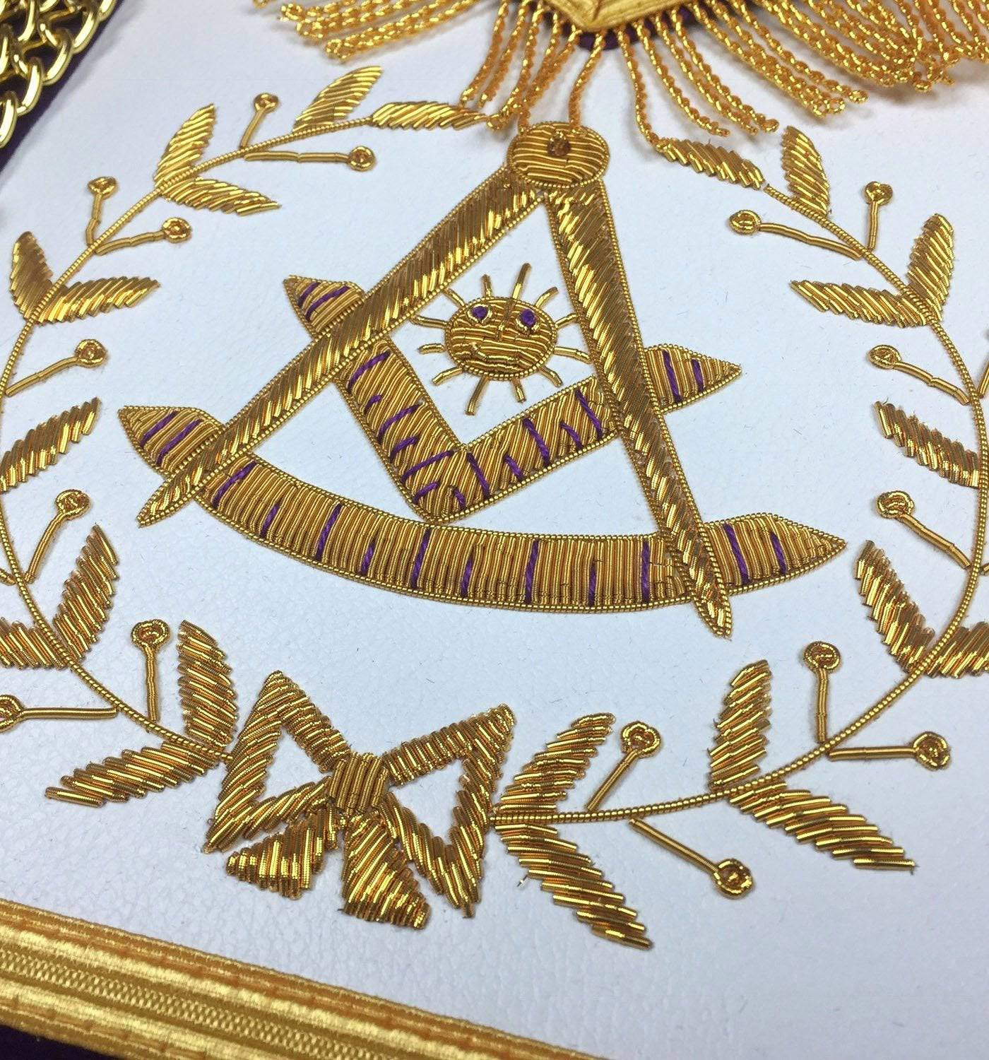 Past Master Blue Lodge Apron - Royal Purple Velvet with Gold Fringe - Bricks Masons