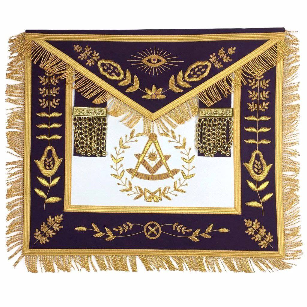 Past Master Blue Lodge Apron - Royal Purple Velvet with Gold Fringe - Bricks Masons