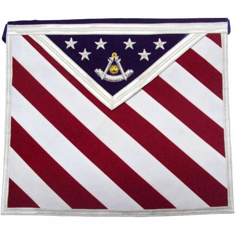 Past Master Blue Lodge Apron - US Flag White, Red & Blue Velvet - Bricks Masons