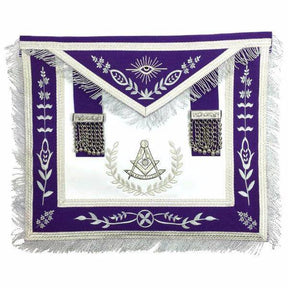 Past Master Blue Lodge Apron - White & Purple with Silver Embroidery - Bricks Masons