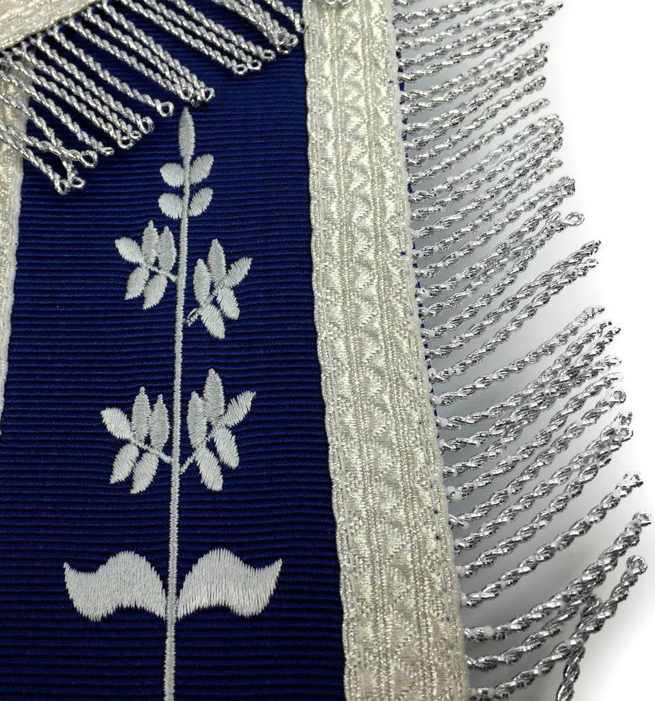 Past Master Blue Lodge Apron - White & Royal Blue with Silver Embroidery - Bricks Masons
