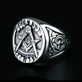 Past Master Blue Lodge Ring - 925 Sterling Silver Square & Compass G - Bricks Masons