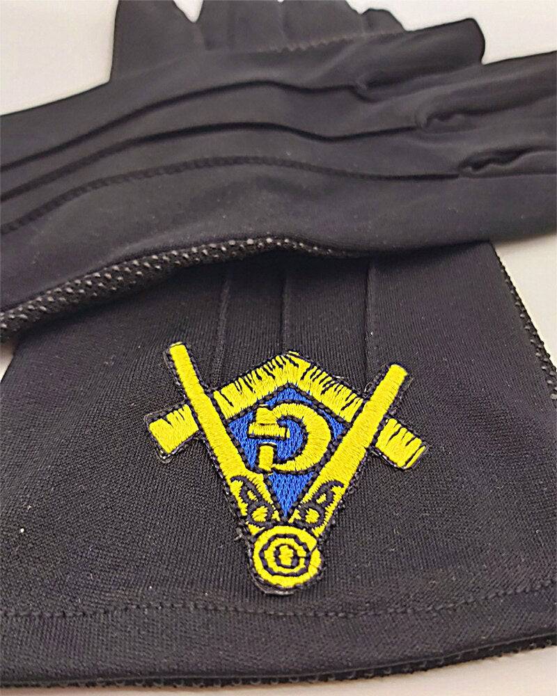 Master Mason Blue Lodge Gloves - Polyester Golden Embroidery Touch Screen Finger