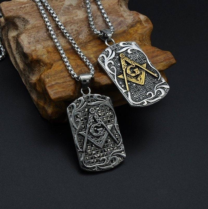 Master Mason Blue Lodge Necklace - Metal Square and Compass G Pendant (Gold & Silver)