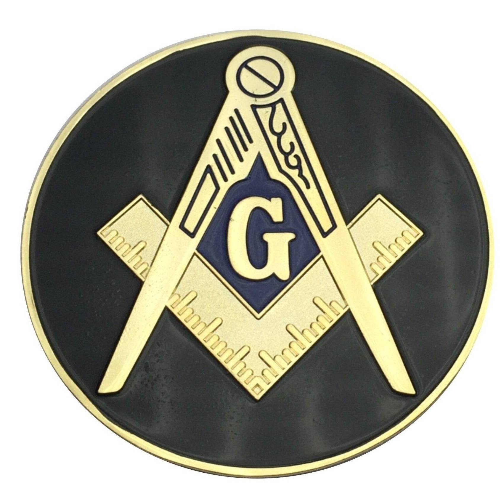 Master Mason Blue Lodge Car Emblem - Compass & Square G Black Medallion