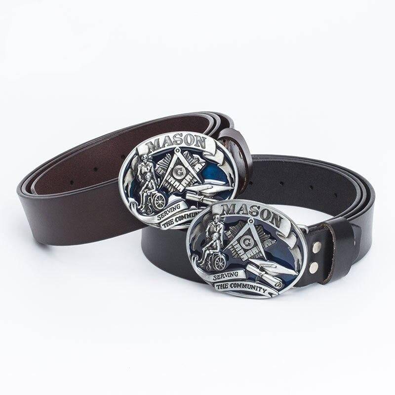 Master Mason Blue Lodge Belt - Serving The Community Square & Compass G (Coffee/Black)