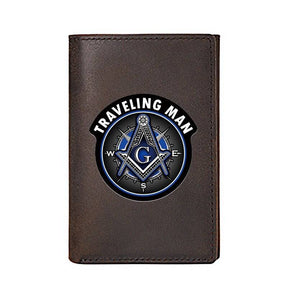 Master Mason Blue Lodge Wallet - Traveling Man Genuine Leather Brown