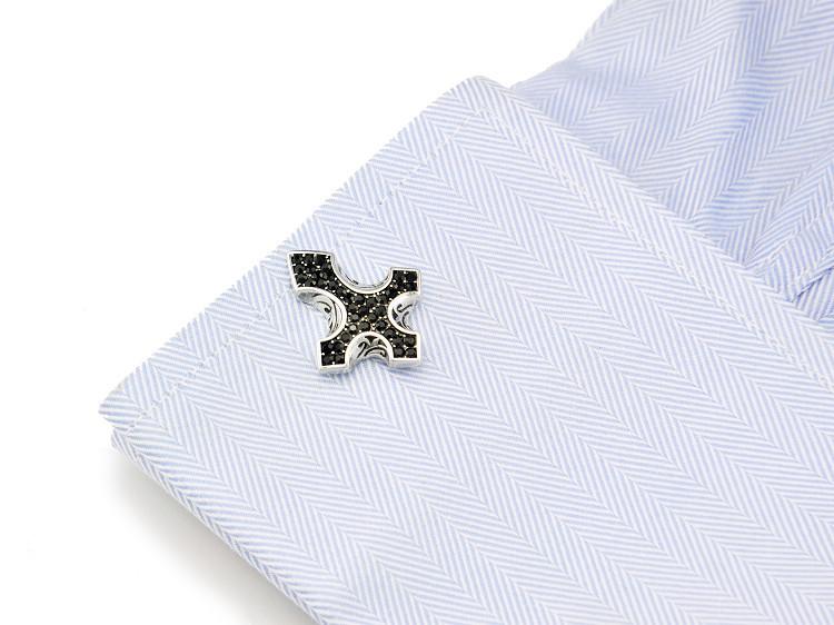 Knights Templar Commandery Cufflink - Electroplated Black Rhinestones Filled Cross