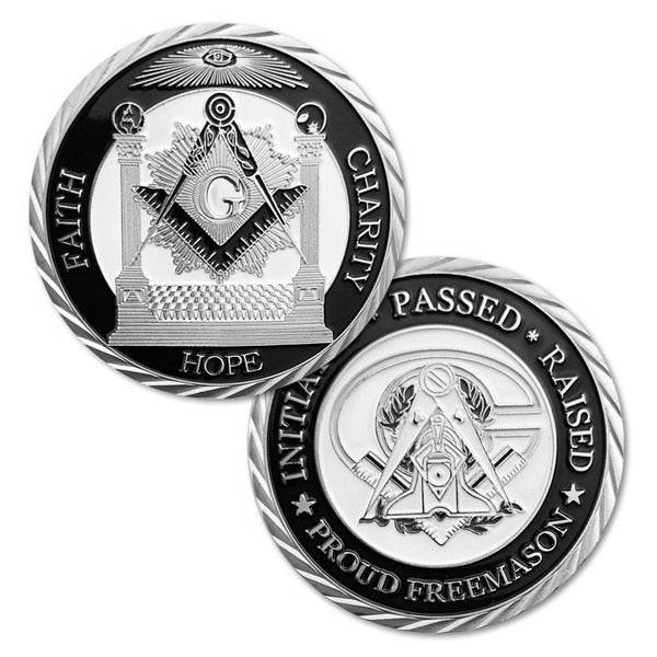 Master Mason Blue Lodge Coin - Faith Hope Charity Proud Freemason Silver Plated