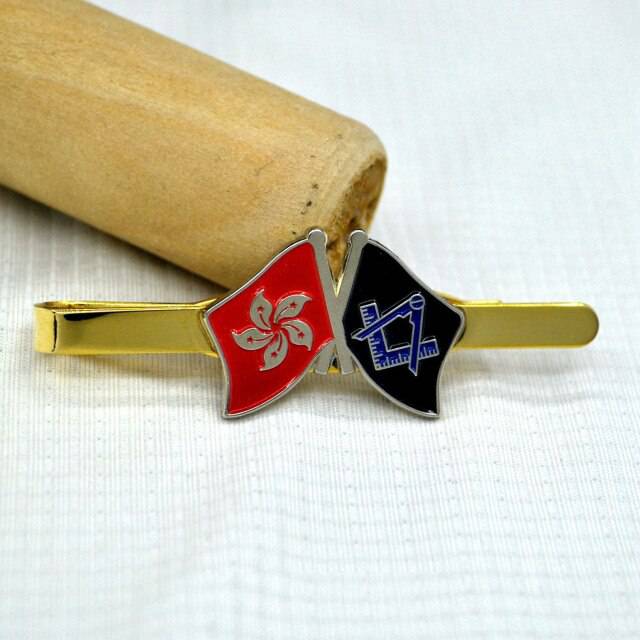 Master Mason Blue Lodge Tie Bar - Square and Compass G Hong Kong SAR Flag