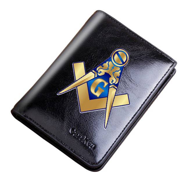 Master Mason Blue Lodge Wallet - With Credit Card Holder Leather (Black/Coffee)