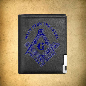 Master Mason Blue Lodge Wallet - Meet Upon The Level Black & Brown