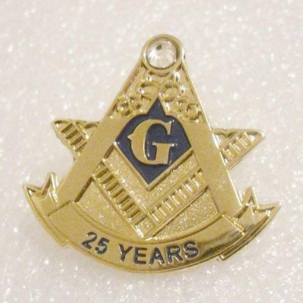 Master Mason Blue Lodge Lapel Pin - 25 Years Anniversary Gold