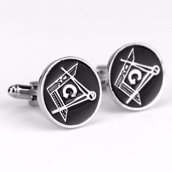 Master Mason Blue Lodge Cufflink - Round Compass Square G