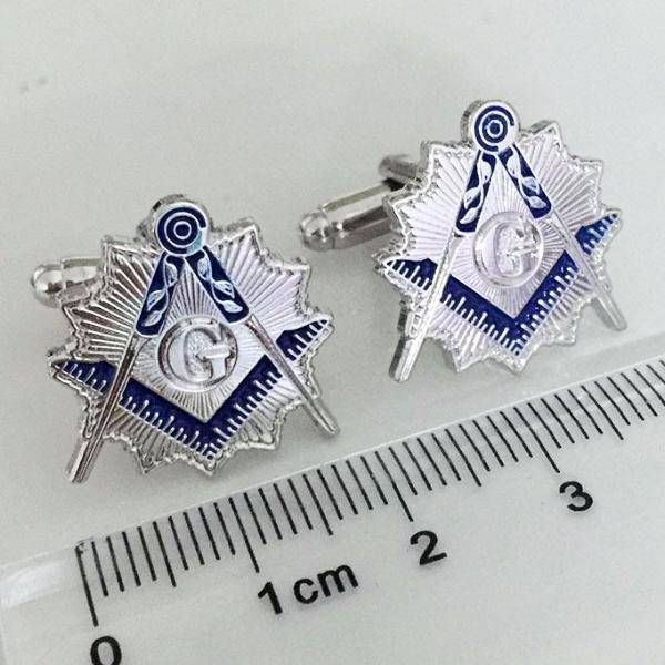 Master Mason Blue Lodge Cufflink - Square & Compass Sunburst