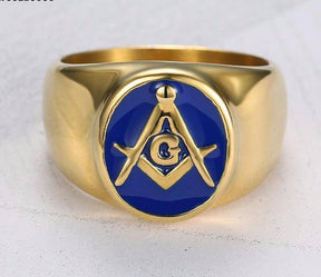 Master Mason Blue Lodge Ring - Gold & Blue Stainless Steel