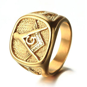 Master Mason Blue Lodge Ring - All Gold Stainless Steel