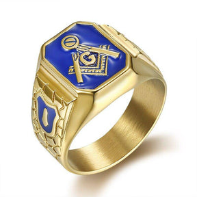 Master Mason Blue Lodge Ring - Square & Compass G (Blue)