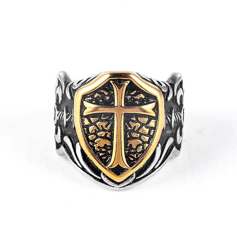 Knights Templar Commandery Ring - Golden Cross Shield Motif