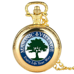 Master Mason Blue Lodge Pocket Watch - Antique Square and Compass G Village Quartz