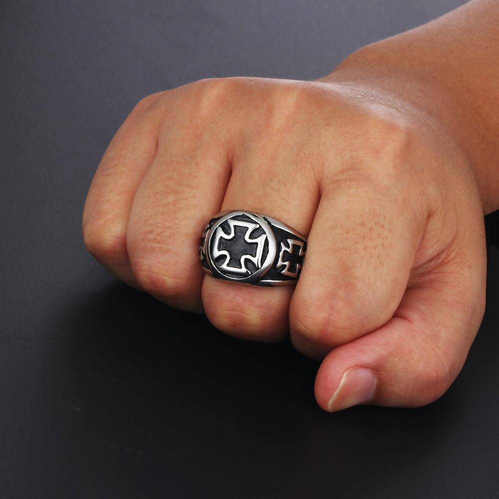 Knights Templar Commandery Ring - Silver Black Tone Cross