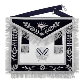 Secretary Blue Lodge Officer Apron - Dark Blue With Silver Hand Embroidery Bullion - Bricks Masons