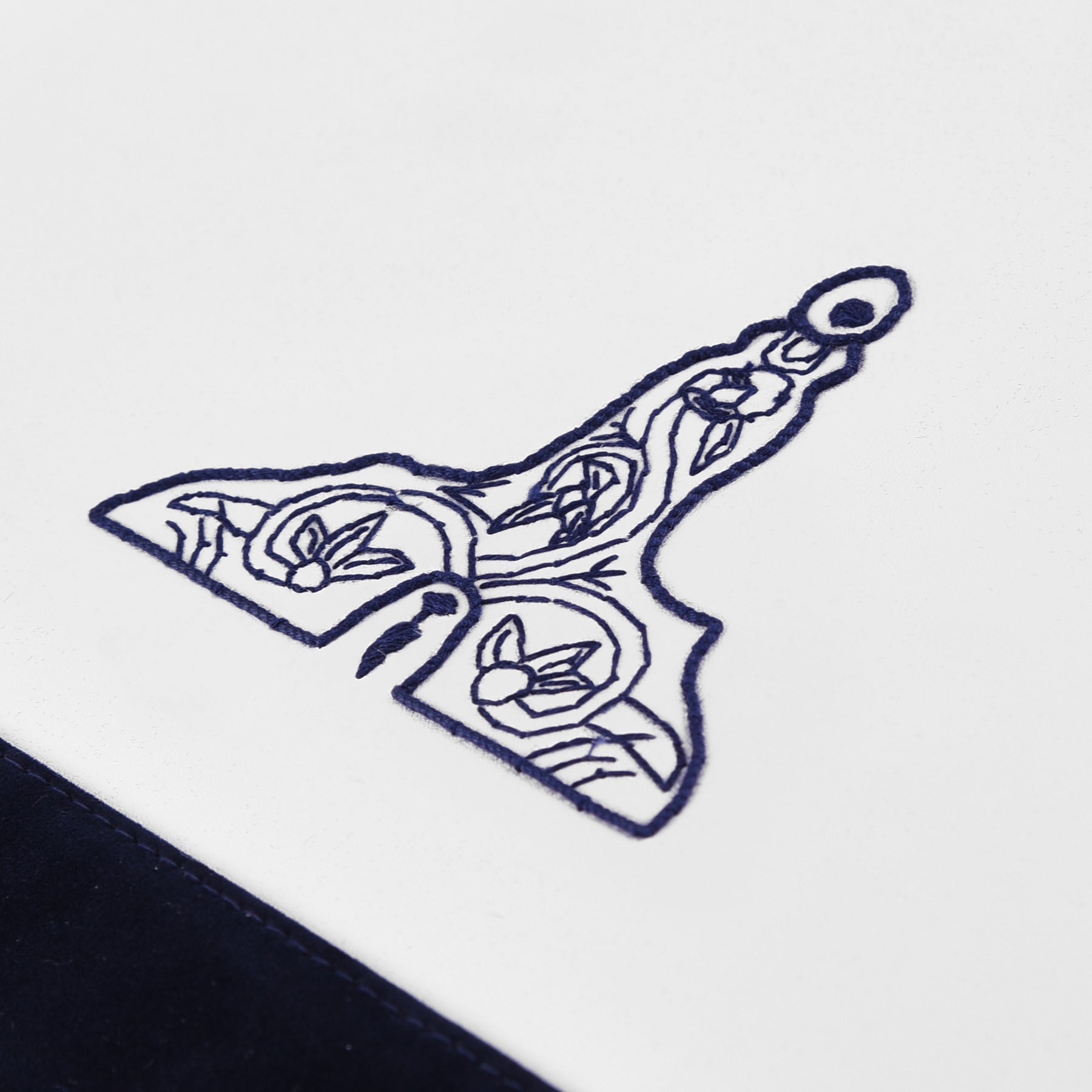 Senior Warden Blue Lodge Officer Apron -  Navy Velvet With Silver Embroidery Thread - Bricks Masons