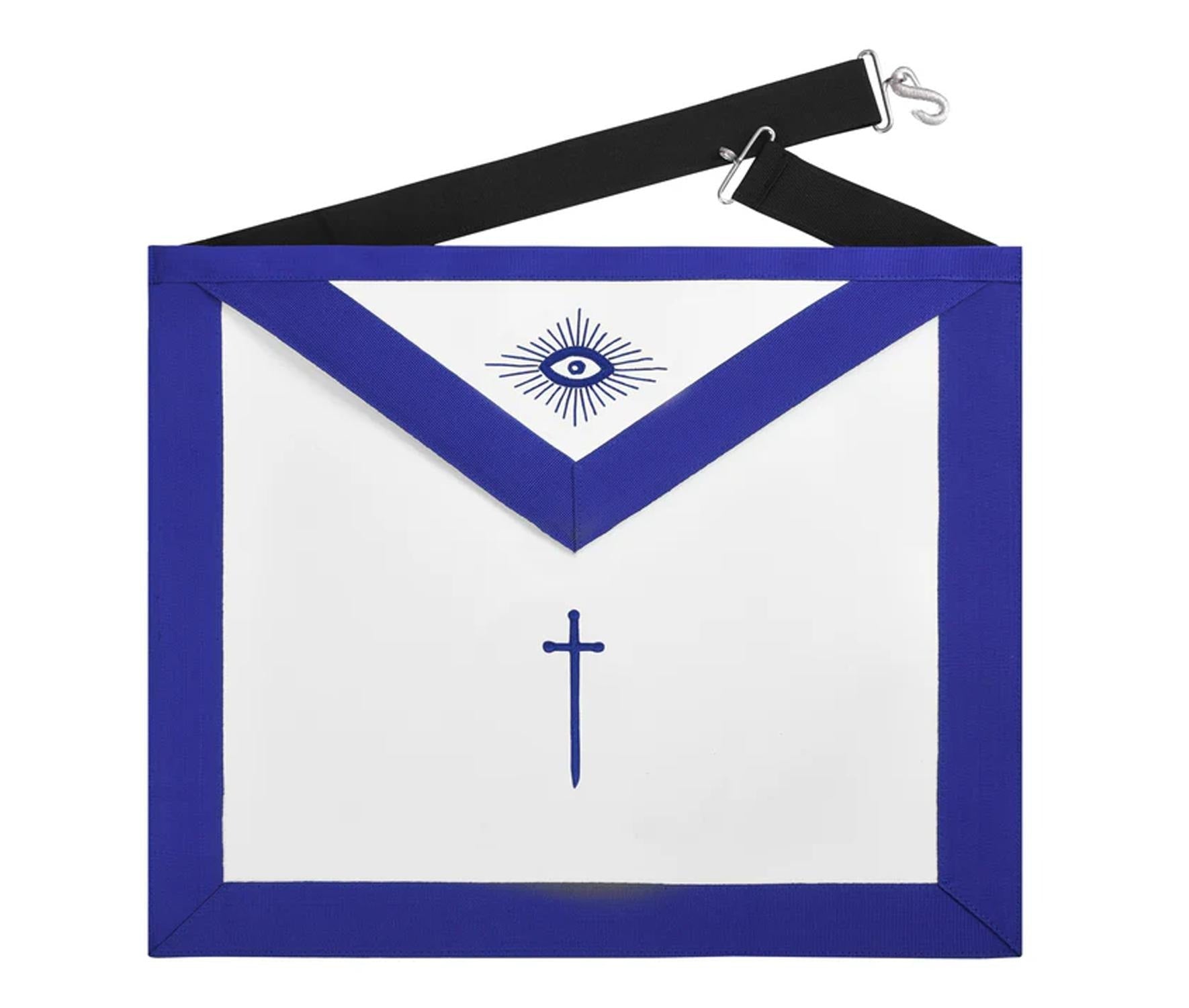 Tyler Blue Lodge Officer Apron - Machine Embroidery With Black Waist Belt - Bricks Masons