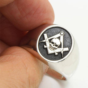 Widows Sons Ring - Skull and Bones 925 Sterling Silver - Bricks Masons