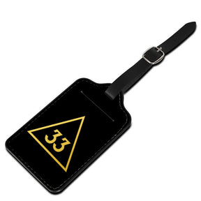 33rd Degree Scottish Rite Luggage Tag - Black Leather - Bricks Masons