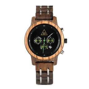 33rd Degree Scottish Rite Wristwatch - Various Wood Colors - Bricks Masons