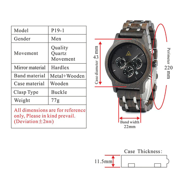 33rd Degree Scottish Rite Wristwatch - Various Wood Colors - Bricks Masons