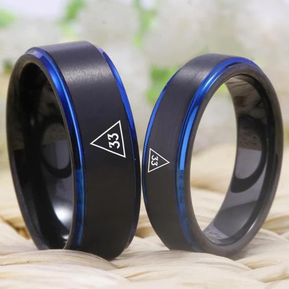 33rd Degree Scottish Rite Ring - Black Blue Tungsten - Bricks Masons