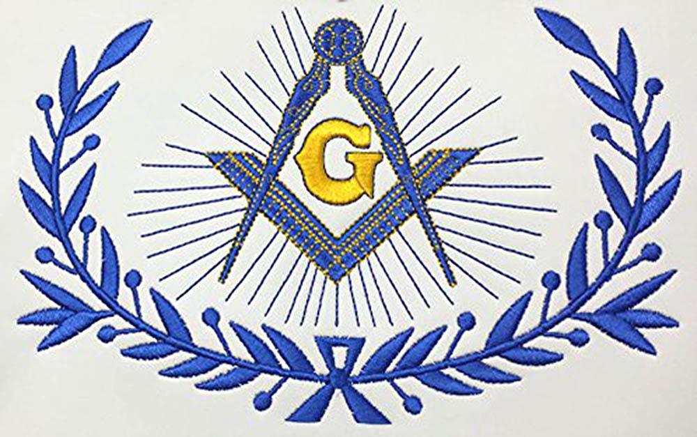 Master Mason Blue Lodge Apron - Navy Blue & White with Silver Braids - Bricks Masons
